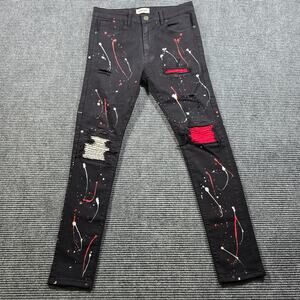 Blind Trust Jeans Men's 32x32 Black Paint Splatter Distressed Slim Stretch